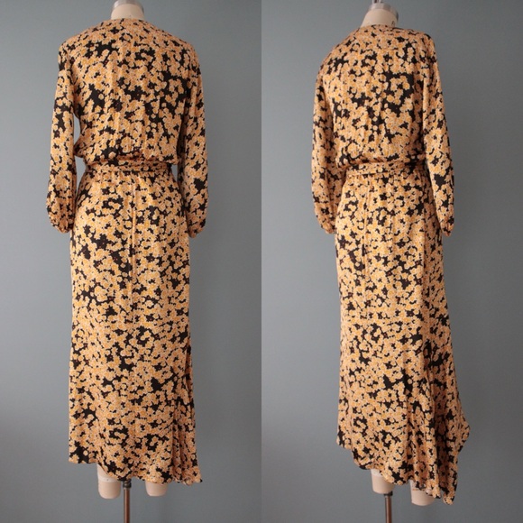 & Other Stories Floral Dress | Golden Flowers Wrap dress | belted designer dress - Picture 13 of 16